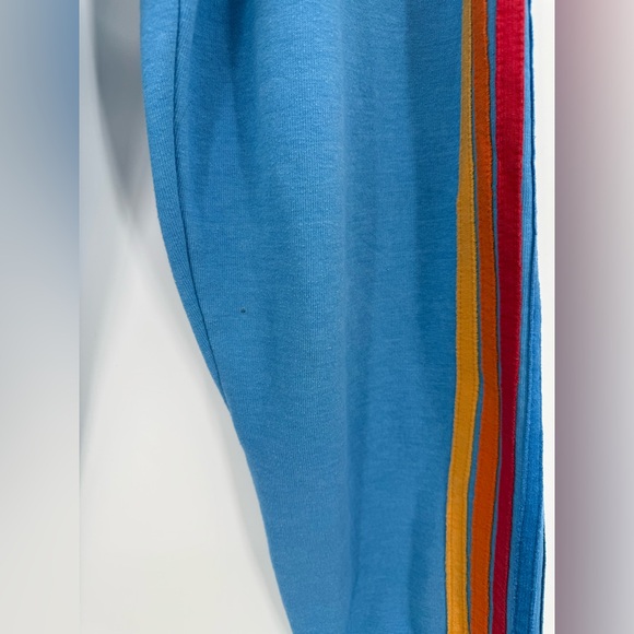 Aviator Nation 5 Stripe Sweatpants Ocean Blue Rainbow Stripe - Picture 13 of 14